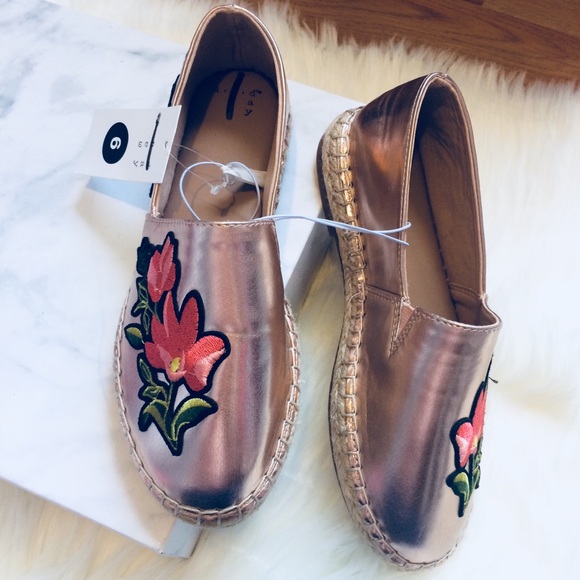 Rose gold metallic espadrilles sneakers floral - Picture 8 of 8